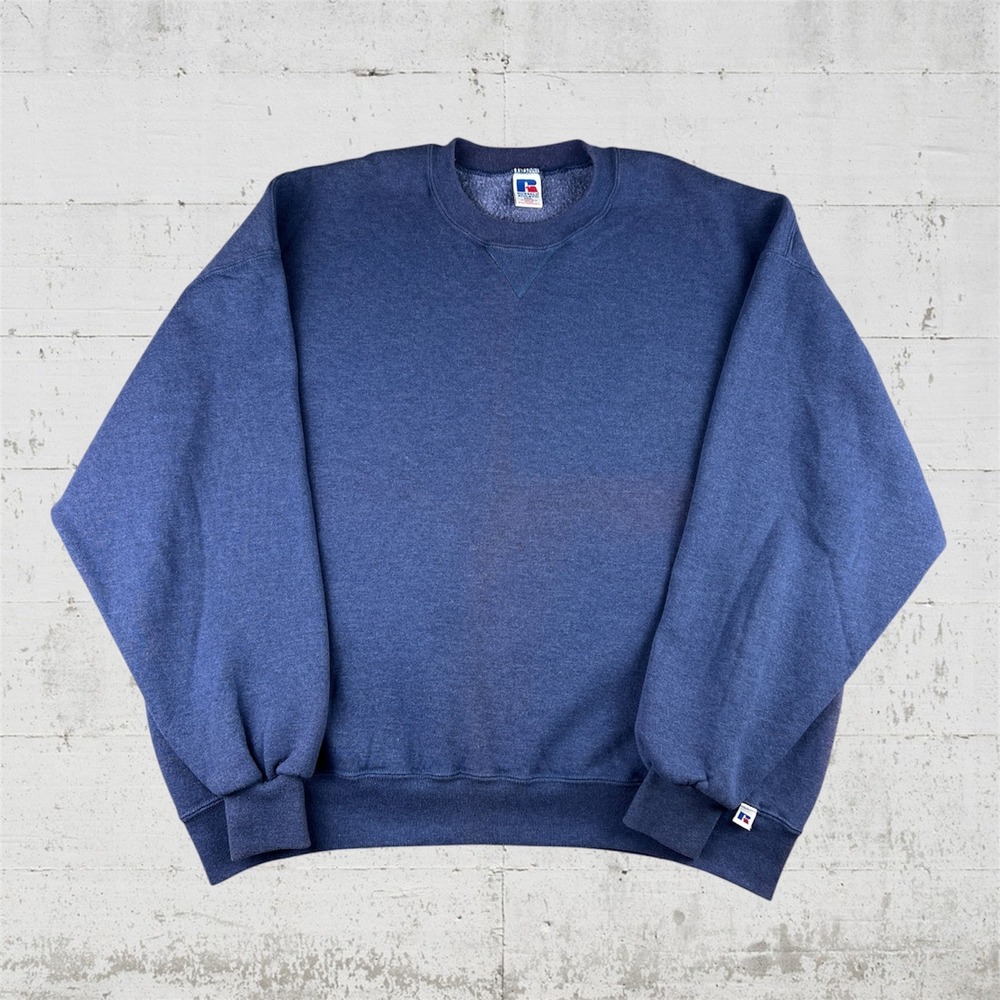 Y2K Russell Athletic Sweatshirt Mens XXXL Blue V-Stitch Pullover Gym Crewneck - Picture 3 of 8
